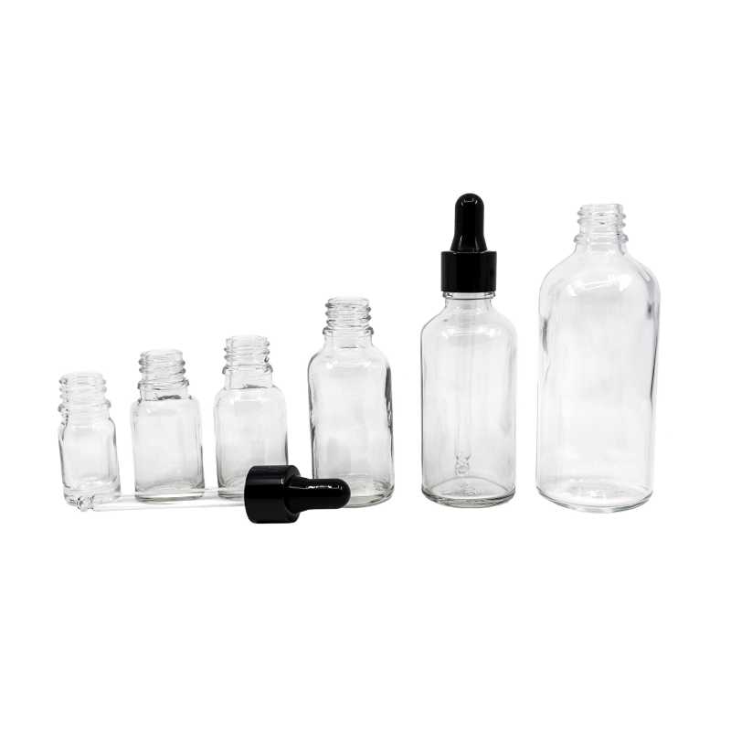 Sklenená fľaška, tzv. liekovka, je vyrobená z hrubého priehľadného skla. Slúži na uchovávanie tekutín.Objem: 30 ml, celkový objem 35 mlVýška fľa