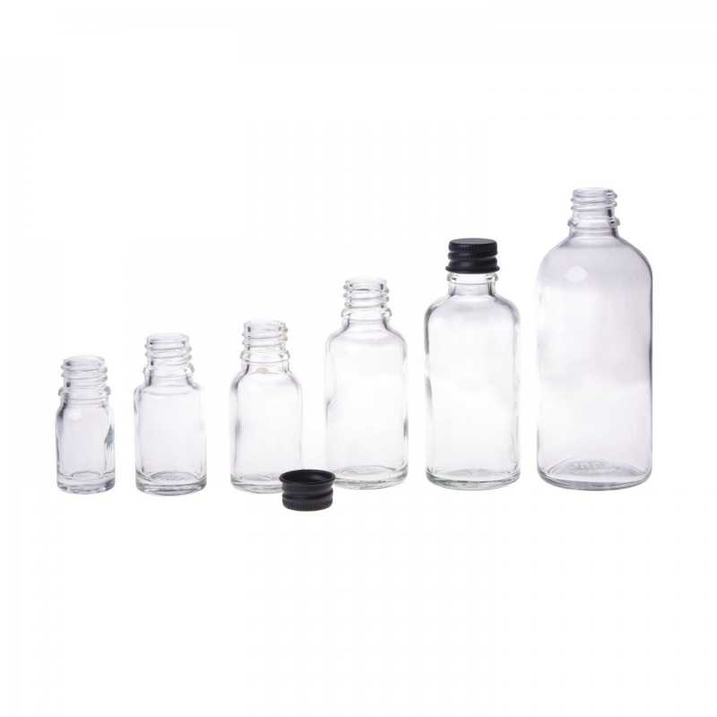 Sklenená fľaška, tzv. liekovka, je vyrobená z hrubého priehľadného skla. Slúži na uchovávanie tekutín. Objem: 15 ml, celkový objem 18 mlVýška fľa