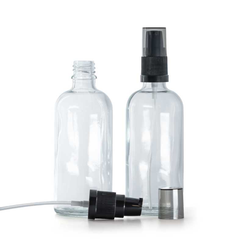 Sklenená fľaška, priehľadná, dávkovač krémov s dymovým krytom, 100 ml