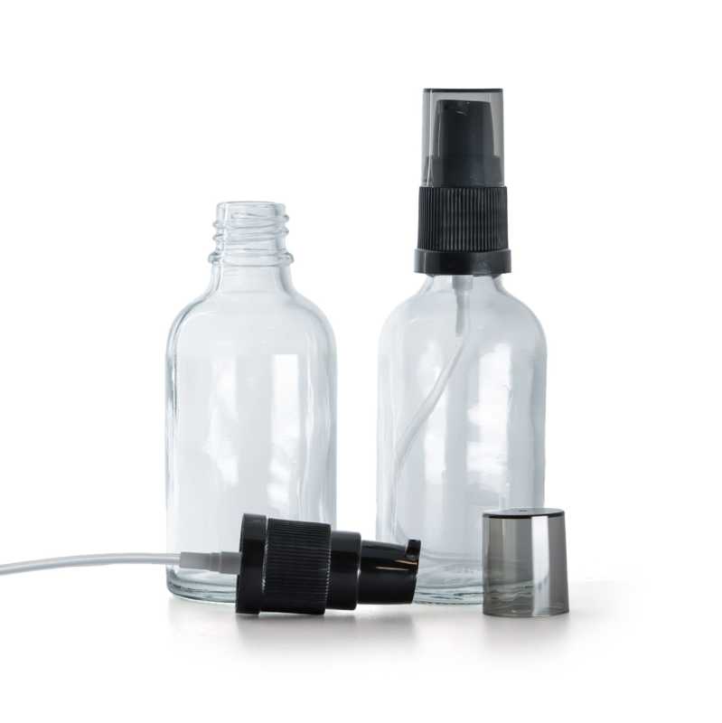 Sklenená fľaška, priehľadná, dávkovač krémov s dymovým krytom, 30 ml