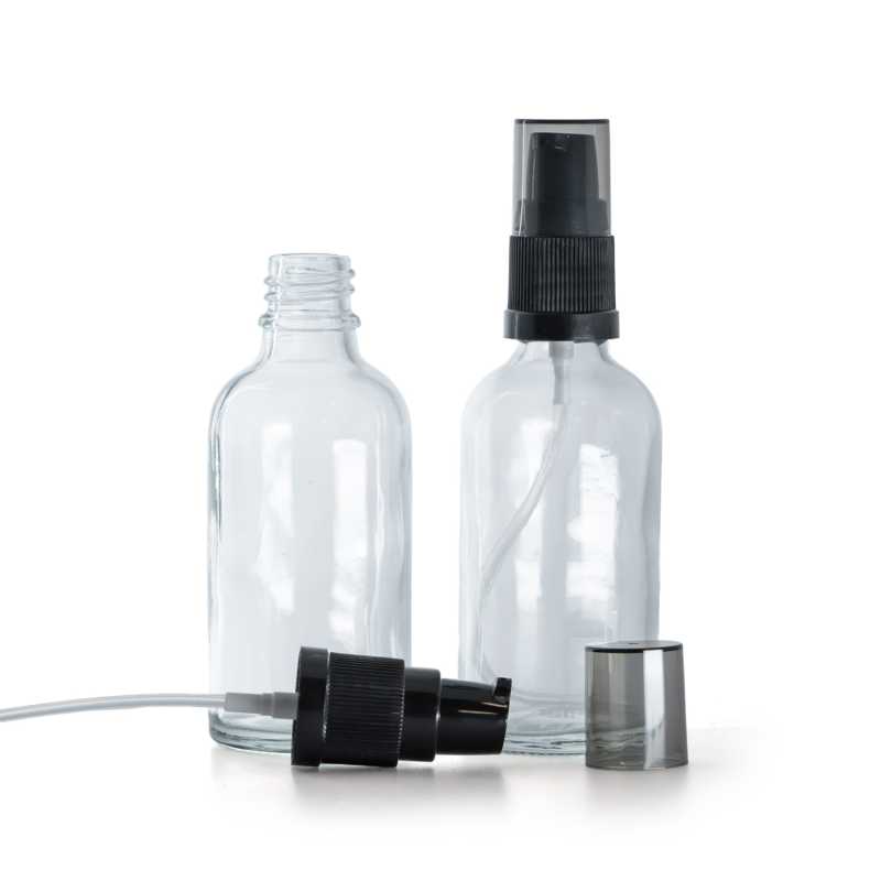 Sklenená fľaška, priehľadná, dávkovač krémov s dymovým krytom, 50 ml