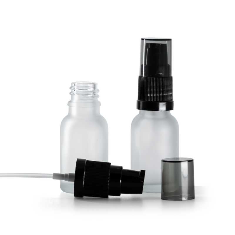 Sklenená fľaška, priehľadná, mliečna, dávkovač krémov s dymovým krytom, 15 ml