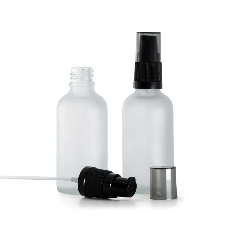 Sklenená fľaška, priehľadná mliečna, dávkovač krémov s dymovým krytom, 50 ml
