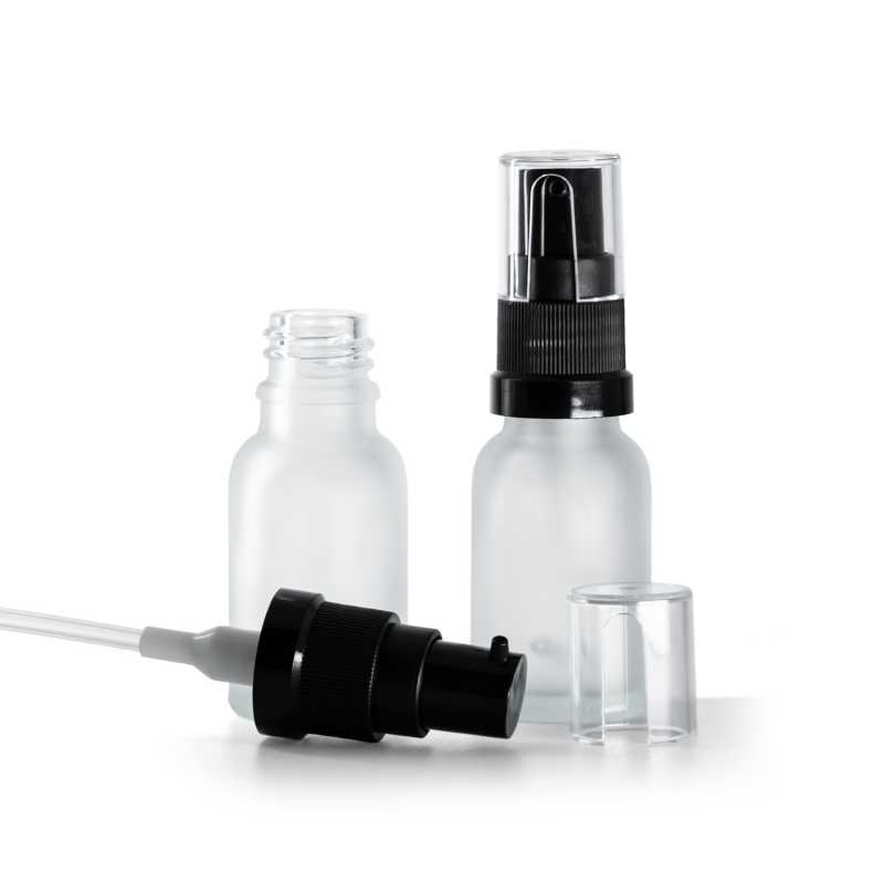 Sklenená fľaška, priehľadná, mliečna, dávkovač olejov, 15 ml