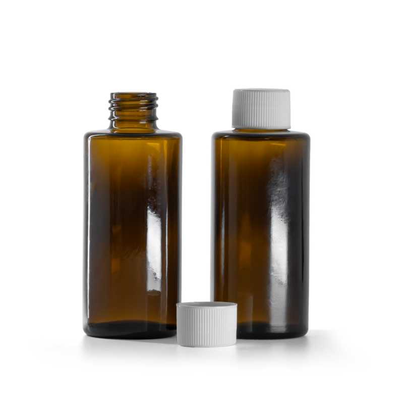 Sklenená fľaška, rovný vrch, 24 mm, biely vrch, 100 ml