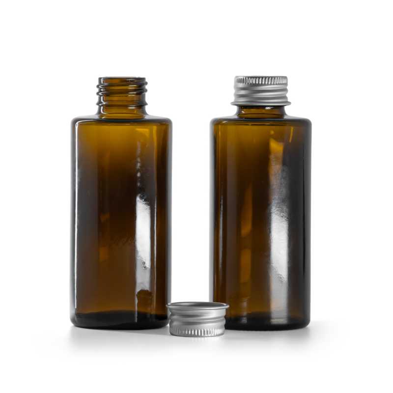 Sklenená fľaška, rovný vrch, 24 mm, hliníkový vrchnák, 100 ml