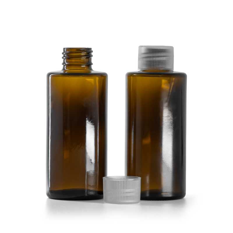 Sklenená fľaška, rovný vrch, 24 mm, priehľadný vrchnák, 100 ml