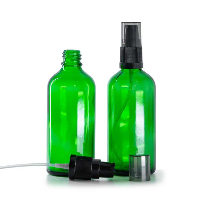 Sklenená fľaška, zelená, dávkovač krémov s dymovým krytom, 100 ml
