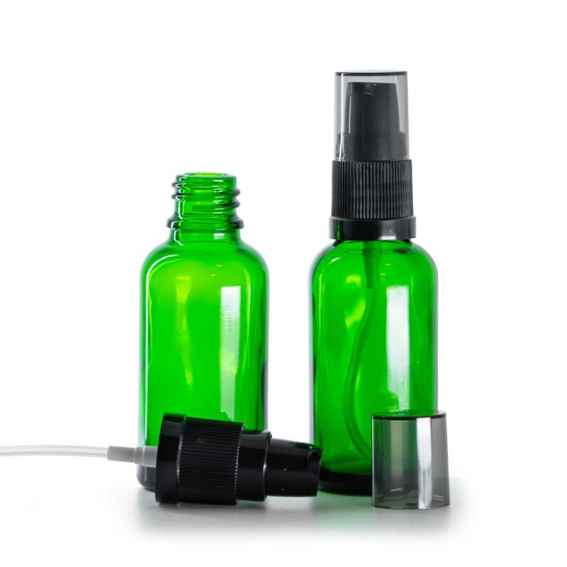 Sklenená fľaška, zelená, dávkovač krémov s dymovým krytom, 30 ml