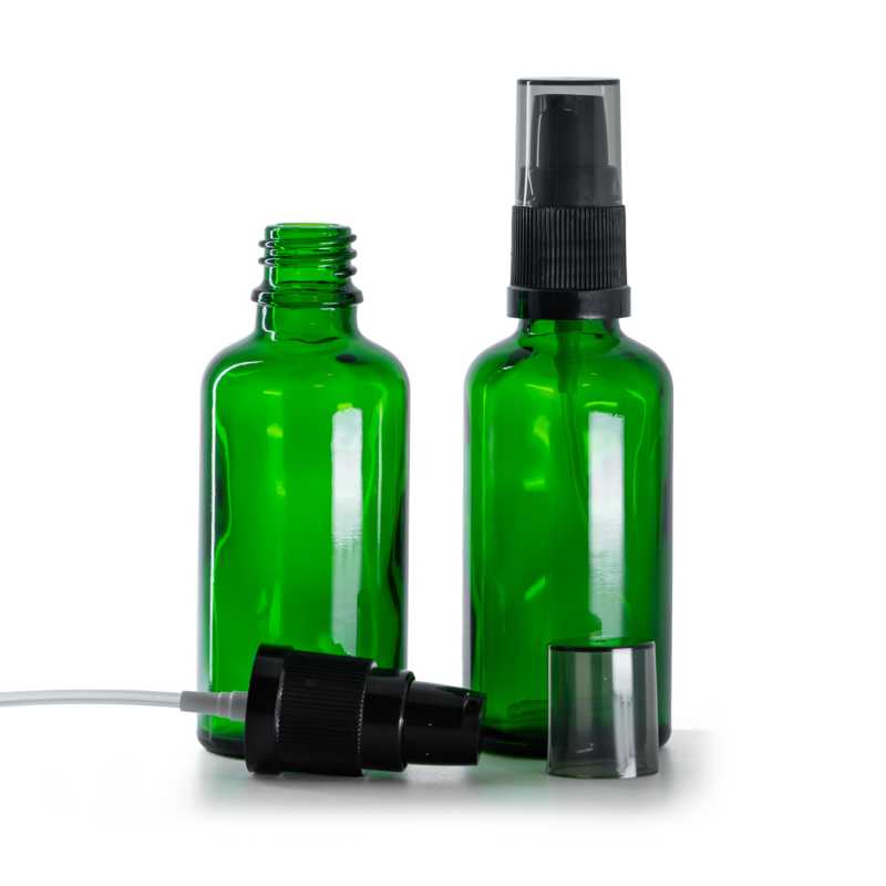 Sklenená fľaška, zelená, dávkovač krémov s dymovým krytom, 50 ml