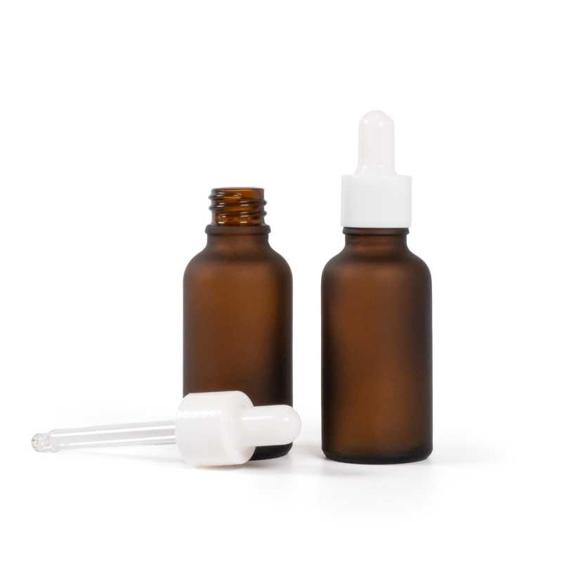 Sklenená liekovka, matná liekovka, biele lesklé kvapátko, 30 ml
