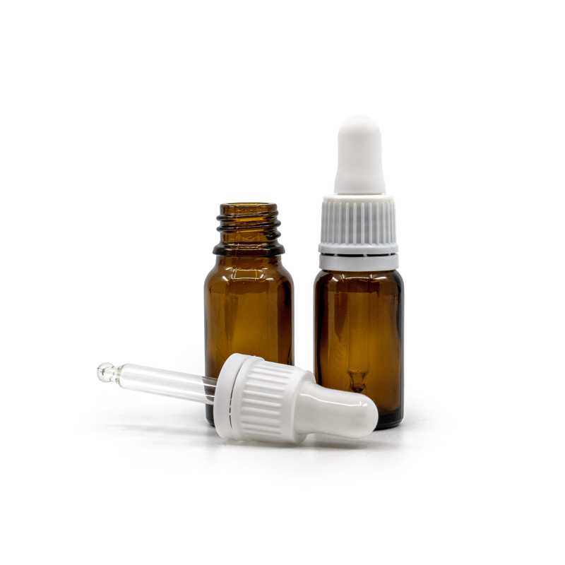 Sklenená liekovka typ B vysoká, biele kvapátko, 10 ml
