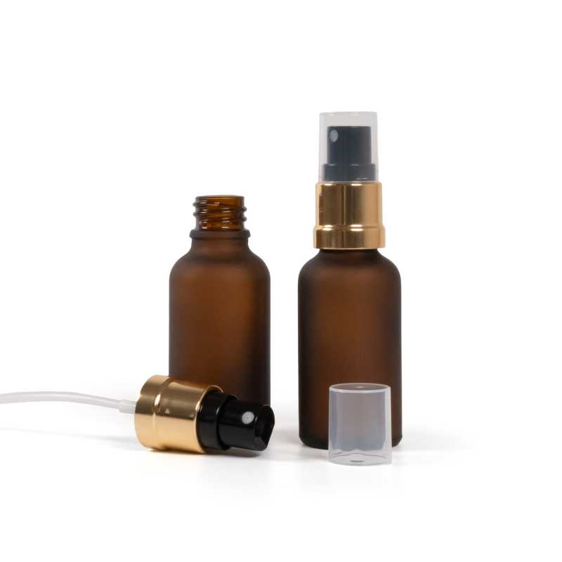 Sklenená matná liekovka, čierno-zlatý rozprašovač, 30 ml