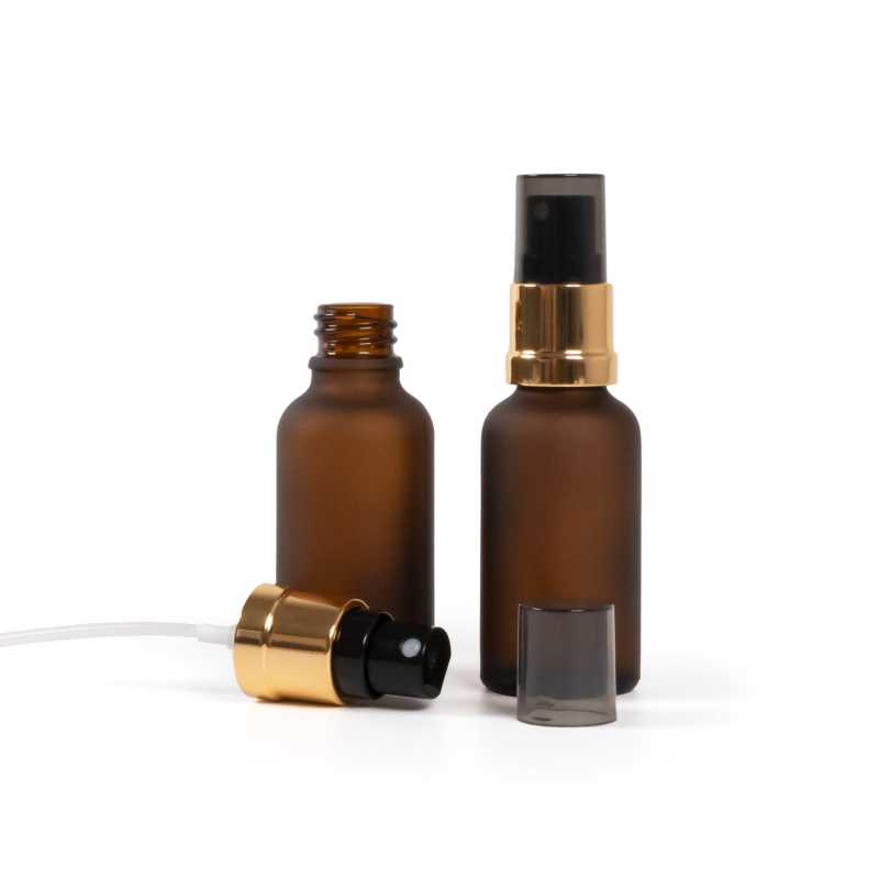 Sklenená matná liekovka, čierno-zlatý rozprašovač, dymový vrch, 30 ml