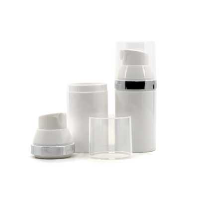 Airless fľaška, plastová, biela so strieborným krúžkom, 50 ml
