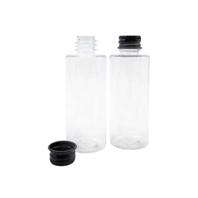 Plastová fľaša 60 ml, priehľadná, čierny hliníkový vrchnák
