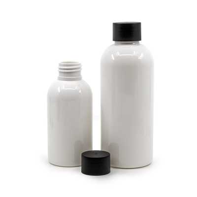 Plastová fľaša biela, 100 ml, čierny vrchnák