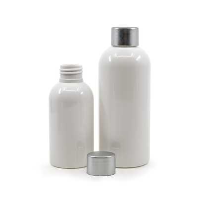 Plastová fľaša biela, 100 ml, strieborný vrchnák