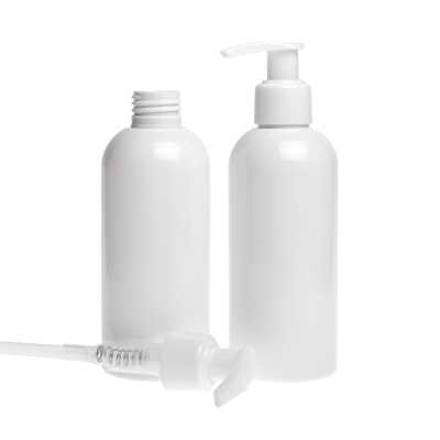 Plastová fľaša, biela, biela pumpička, 200 ml