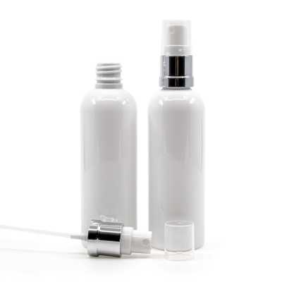 Plastová fľaša biela, bielo-strieborný rozprašovač, 100 ml