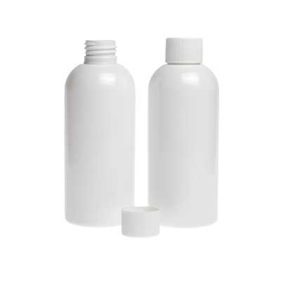 Plastová fľaša, biela, biely vrchnák, 200 ml
