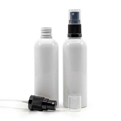 Plastová fľaša biela, čierny rozprašovač, 100 ml