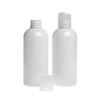 Plastová fľaša, biela, disc top priehľadný, 200 ml
