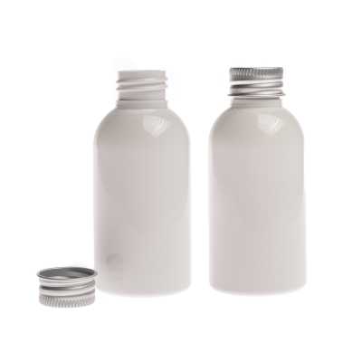 Plastová fľaša biela, hliníkový vrchnák, 100 ml