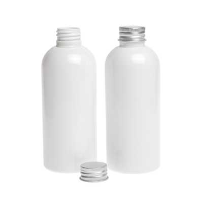 Plastová fľaša, biela, hliníkový vrchnák, 200 ml