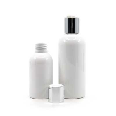 Plastová fľaša, biela, strieborný flip top, 100 ml