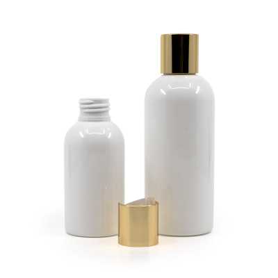 Plastová fľaša, biela, zlatý flip top, 100 ml