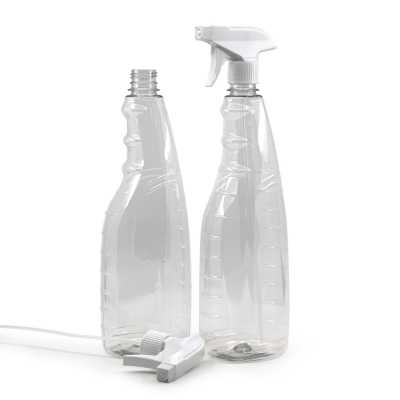 Plastová fľaša na čistiace prostriedky, biely rozprašovač, 1 l