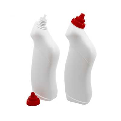 Plastová fľaša na WC čistič, biela s červeným vrchnákom, 750 ml