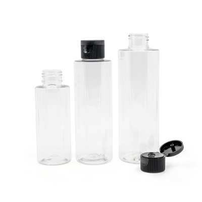 Plastová fľaša, priehľadná, flip top čierny, 150 ml