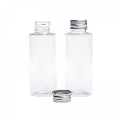 Plastová fľaša, priehľadná, hliníkový vrchnák, 100 ml