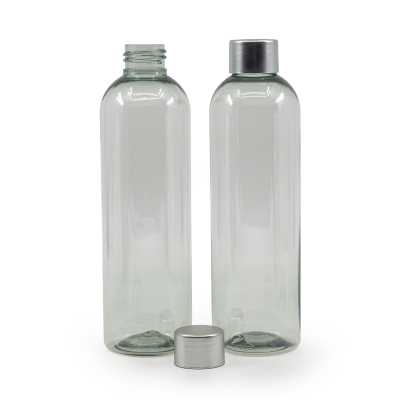 Plastová fľaša, recyklovaná 250 ml, strieborný vrchnák