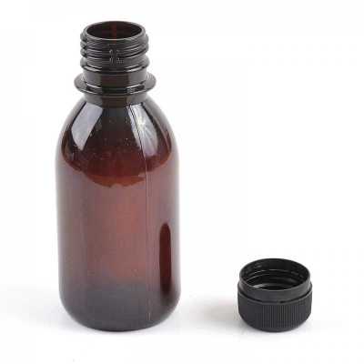 Plastová fľaška, liekovka, čierny vrchnák, 150 ml 