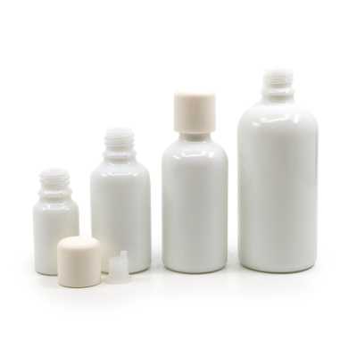 Sklenená fľaška, biela, biely vrchnák s poistkou, 100 ml