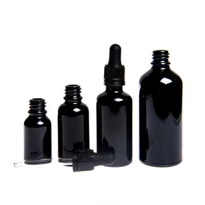 Sklenená fľaška, čierna lesklá, čierne kvapátko 10 ml