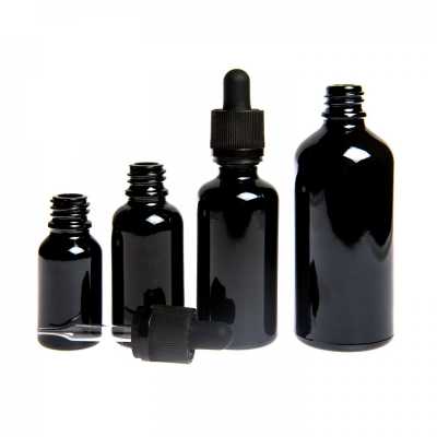 Sklenená fľaška, čierna lesklá, pipeta s poistkou, 10 ml