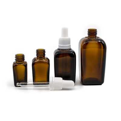 Sklenená fľaška hranatá, kvapátko biele, 20 ml