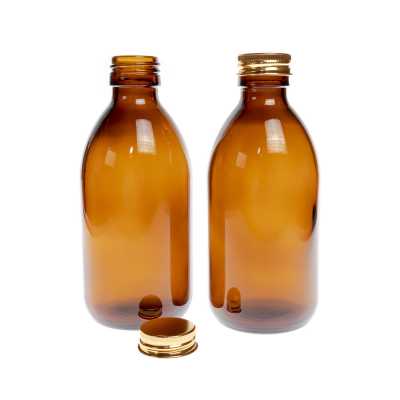Sklenená fľaška, liekovka, 28 mm, 250 ml, hliníkový vrchnák zlatý
