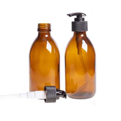 Sklenená fľaška, liekovka, 28 mm, 500 ml, čierny vrúbkovaný dávkovač
