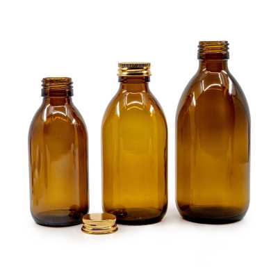 Sklenená fľaška, liekovka, 28 mm, 500 ml, vrchnák zlatý