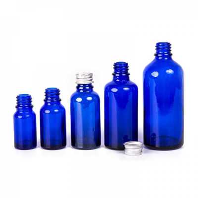 Sklenená fľaška, modrá, hliníkový vrch, 10 ml