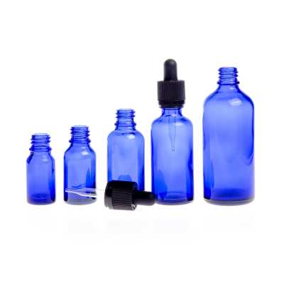 Sklenená fľaška, modrá, pipeta s poistkou, 15 ml