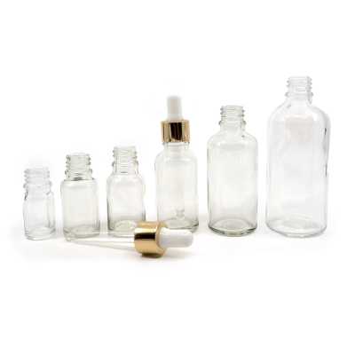 Sklenená fľaška, priehľadná, bielo-zlaté kvapátko, 10 ml 