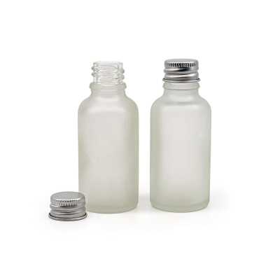 Sklenená fľaška, priehľadná mliečna, hliníkový vrchnák, 30 ml