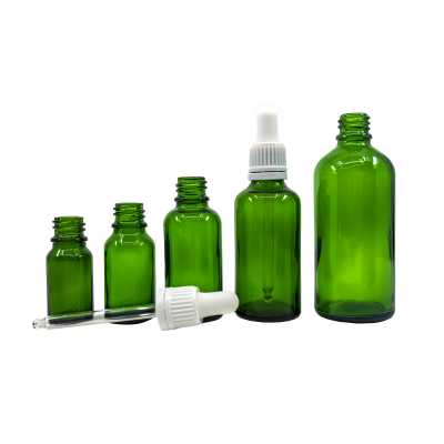 Sklenená fľaška, zelená, biele kvapátko, 10 ml