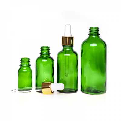 Sklenená fľaška, zelená, bielo-zlaté kvapátko, 10 ml